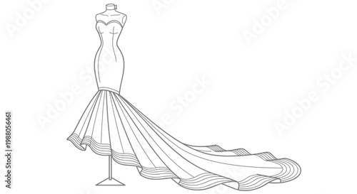 Elegant evening gown, formal dress, wedding dress, fashion illustration, vector dress design
