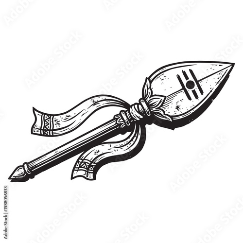 Traditional African spear with decorative head.