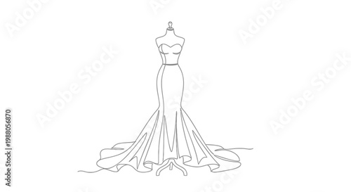 Elegant evening gown, formal dress, fashion illustration, vector dress design