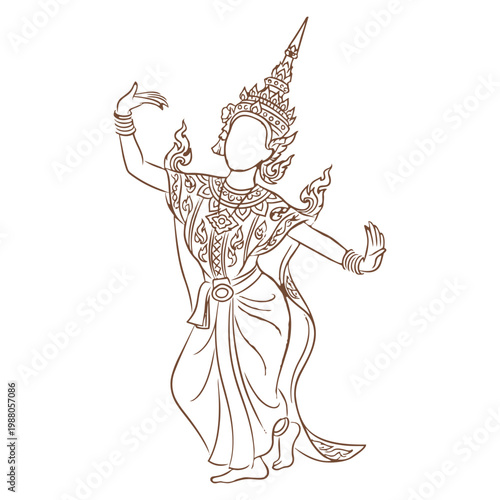 Traditional Thai Dance Costume Character Design.