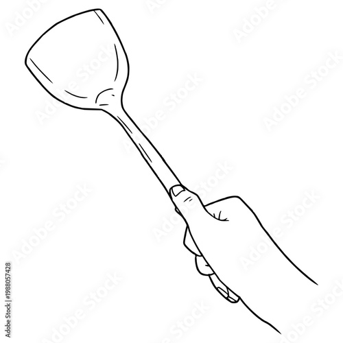 hand holding spatula illustration hand drawn outline vector