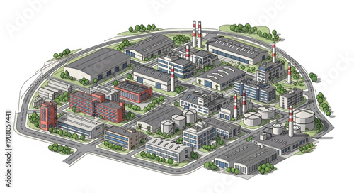 Aerial View of a Large Industrial Complex with Many Buildings and Structures.