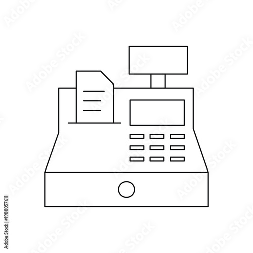Cash register icon with receipt for retail store, supermarket, and checkout counter.Editable stroke, Vector illustration, Line art Icon, Symbols.