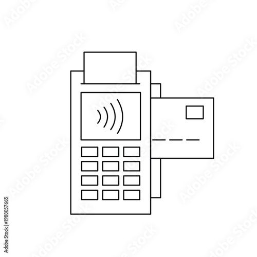 POS terminal icon with credit card and contactless signal for retail shop payment.Editable stroke, Vector illustration, Line art Icon, Symbols.