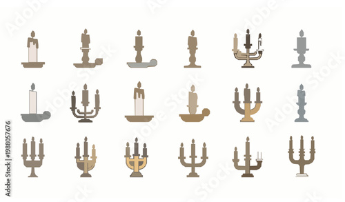Minimal candle holders and candelabras line art vintage candlestick set modern vector illustration isolated on white background