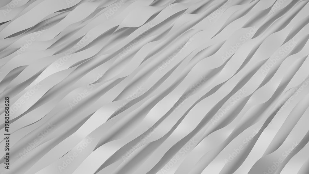 Fototapeta premium Abstract 3D render of white wavy ribbons, minimalist parametric wave pattern with soft shadows for clean corporate background and modern geometric design