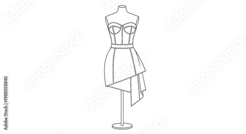 Fashion, dress, mannequin, vector, illustration, clothing, design, template, asymmetric, sketch