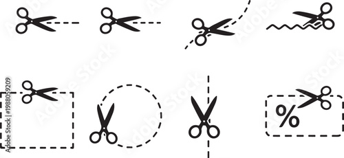 scissors cut icon set black symbols collection, cutting tool graphic elements pack, scissor icons isolated design