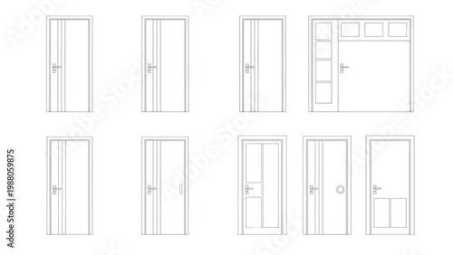 Collection of Modern Interior Door Designs Line Art Vector Set