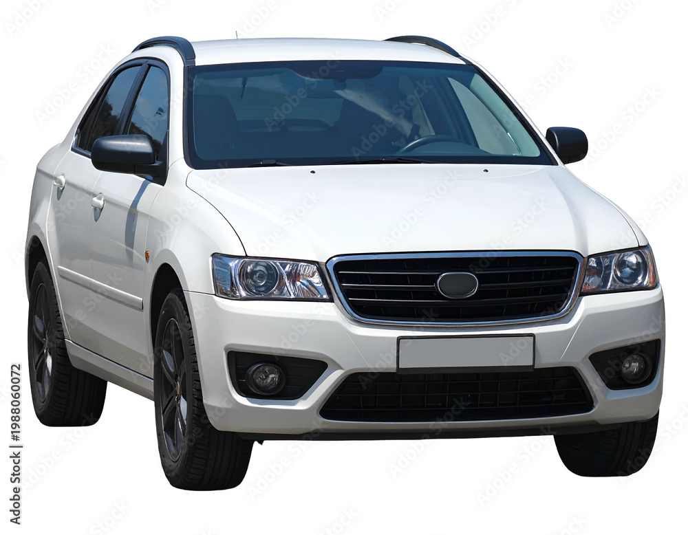 Fototapeta premium White car, front view, on a white background
