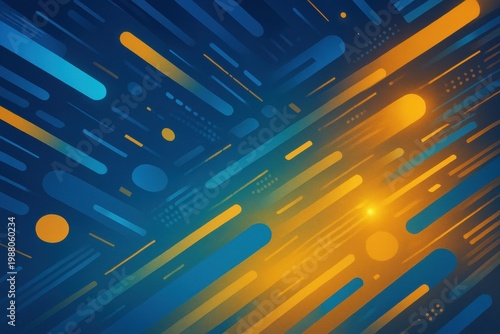 A vibrant, dynamic abstract background featuring diagonal lines and rounded shapes in contrasting blue and orange, creating a modern, energetic feel for digital projects.