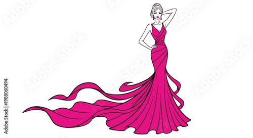 Fashion Illustration, Pink Dress, Elegant Woman, Vector Fashion Design