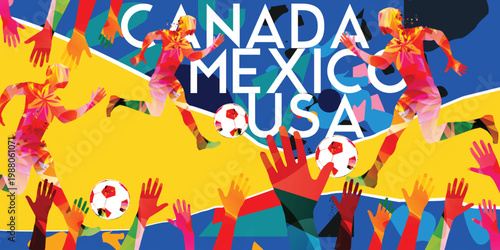2026 World Cup Soccer Background with Fans, Colorful Hands and Dynamic Football Illustration