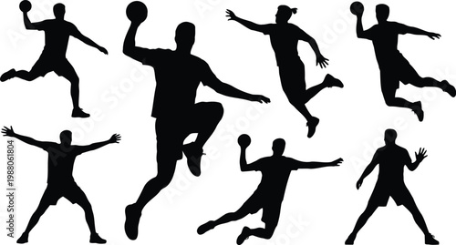 Dynamic silhouettes of handball players in action a collection of athletic poses