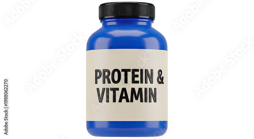 Blue Bottle with Protein and Vitamin Label