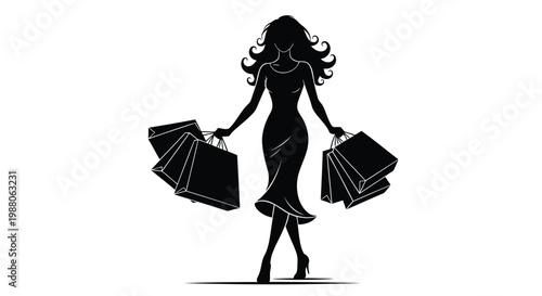 Shopping woman, female shopper, retail icon, black silhouette
