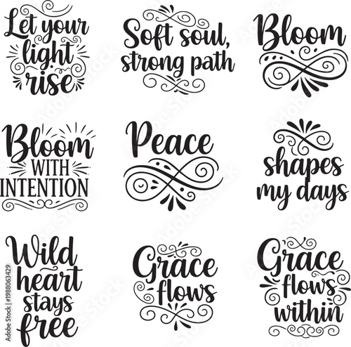 Light Grace Peace Typography Bundle, Spiritual Calm Inspirational Lettering