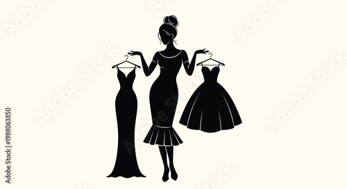Fashion, Women, Dresses, Silhouettes, Black, Vector Icons