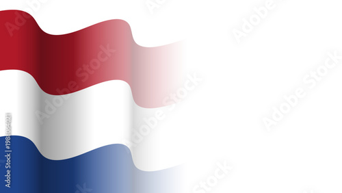 Vector waving Flag of the Kingdom of the Netherlands. Waving Netherlands flag with empty, blank, copy space on transparent background. Design element for presentation, banner, web. Place for text