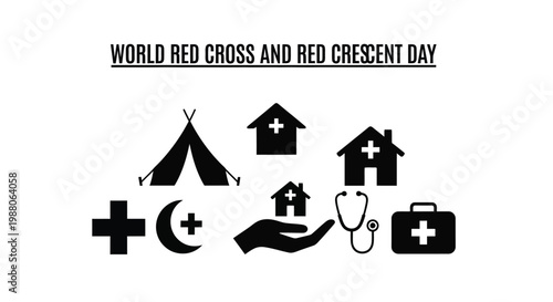 World Red Cross and Red Crescent Day vector illustration highlighting global humanitarian aid and medical support efforts.