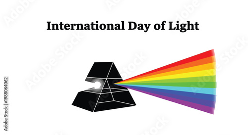 International Day of Light vector graphic illustration with prism and rainbow