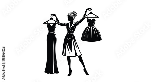 Fashion, woman, dresses, clothing, vector, black, illustration, stylish, elegant, outfits