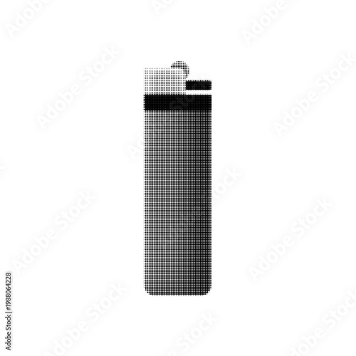Disposable cigarette lighter isolated on white background, monochrome halftone illustration, fire ignition tool, smoking and utility concept.