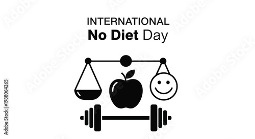 International No Diet Day vector graphic illustration with apple and dumbbells