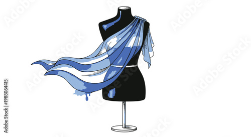 Fashion, clothing, scarf, mannequin, blue, vector, illustration, textile, dress form, accessory
