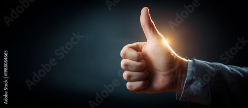 hand giving thumbs up gesture, symbolizing approval and positivity in professional setting