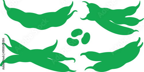 Set of green pea and bean pod silhouettes for organic vegetable farming healthy nutrition and vegan food product packaging design