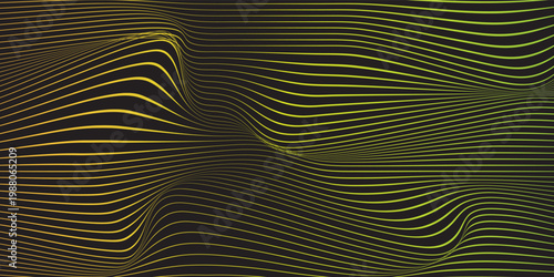Lines abstract background black and colorful waves pattern. Abstract background. Optical illusion, wavy thin lines.