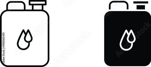 can fuel container icons, black and white oil canister vector set, gasoline tank symbols for automotive and industrial design