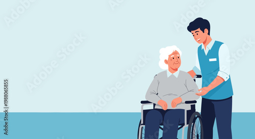 A dedicated caregiver assists an elderly woman in a wheelchair, embodying the compassionate spirit of World Red Cross initiatives