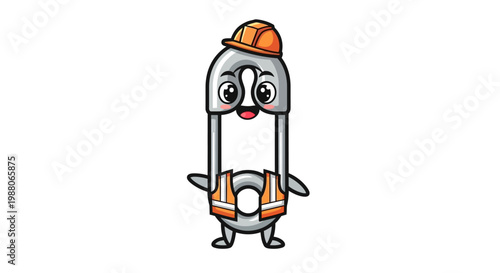 Cartoon Safety Pin Wearing Construction Worker Outfit