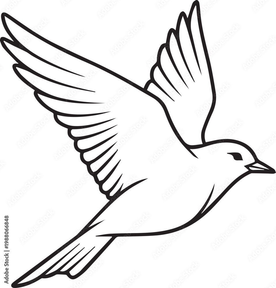 Obraz premium Flying Bird, Winged Animal, Black Line Art, Vector Illustration, Wildlife Icon