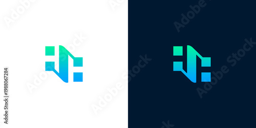 Vibrant modern abstract geometric logo design featuring a dynamic gradient of blue and green, ideal for technology, digital, or network-related businesses seeking a sleek and futuristic brand identity