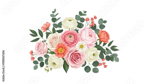 Floral bouquet vector realistic flowers arrangement decorative design