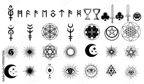 Black magic symbols vector occult witchcraft divination icon set