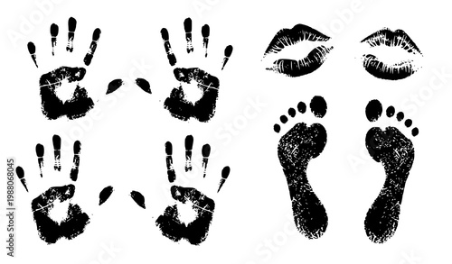 Grunge handprints footprints lipstick vector cybersecurity identity traces
