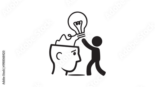 Lightbulb Idea Concept with Hand Putting Bulb into Human Head Profile for Innovation and Creativity