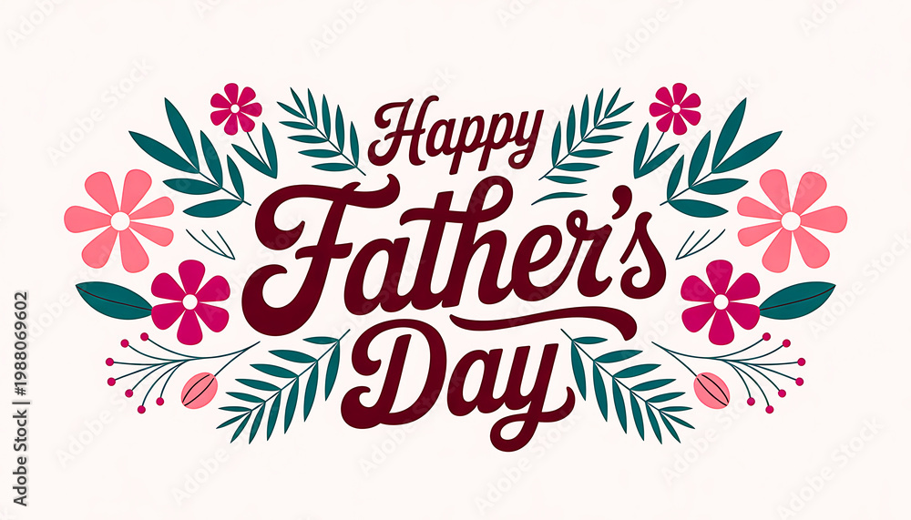 Fototapeta premium A colorful Happy Father's Day graphic with flowers and leaves