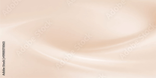A luxurious background features flowing waves of white silk and milk chocolate textures with smooth gold and pink satin curves for a soft shiny liquid design