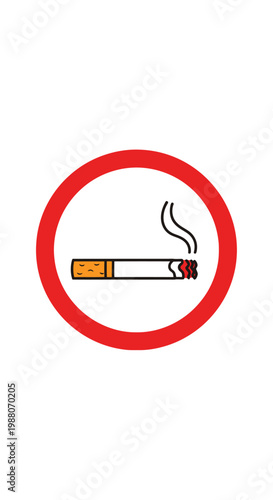 A graphic illustration of a lit cigarette with smoke rising, enclosed within a red circular border on a white background.