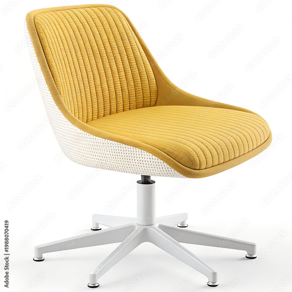 Fototapeta premium Modern Yellow and White Swivel Office Chair Isolated on White