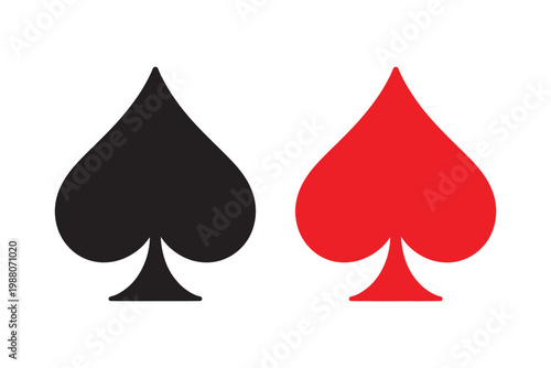Minimalist Black and Red Spade Symbols Pair Playing Card Suit Icons Clean Vector Illustration