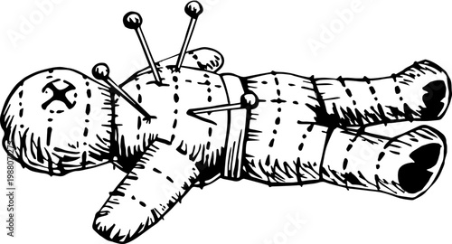 SVG spooky cryptid monsters in occult style tattoo design vector. Spooky Voodoo Doll Illustration with Pins and Unique Design