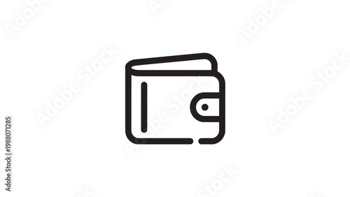 Wallet Icon – Black and White Minimalist Line Drawing of Financial Payment Symbol, Modern Rectangular Wallet Illustration
