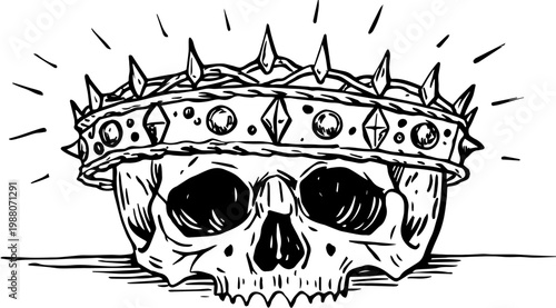 SVG spooky cryptid monsters in occult style tattoo design vector. Crowned Skull Illustration with Spikes and Jewels for Creative Projects