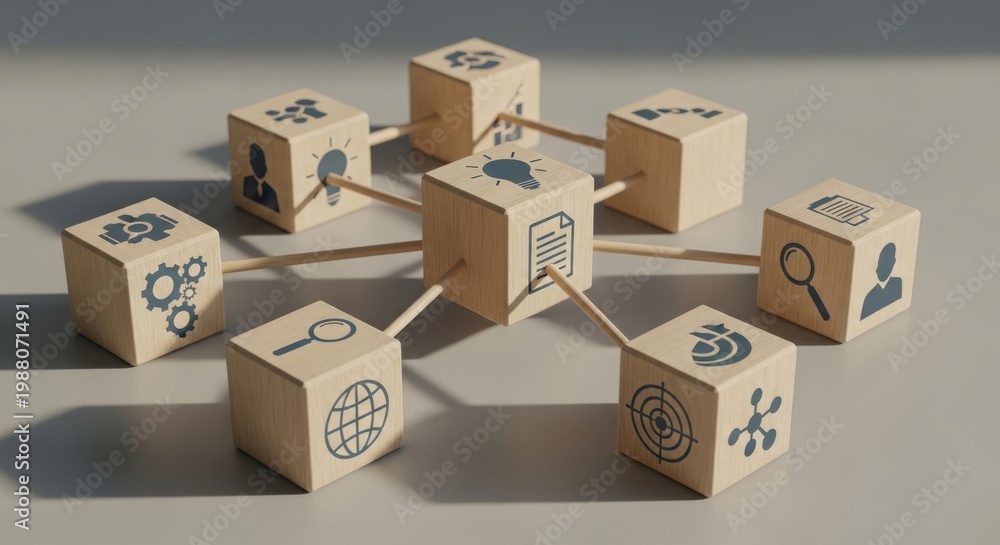 Fototapeta premium Interconnected network of digital blocks representing collaborative data management and sharing